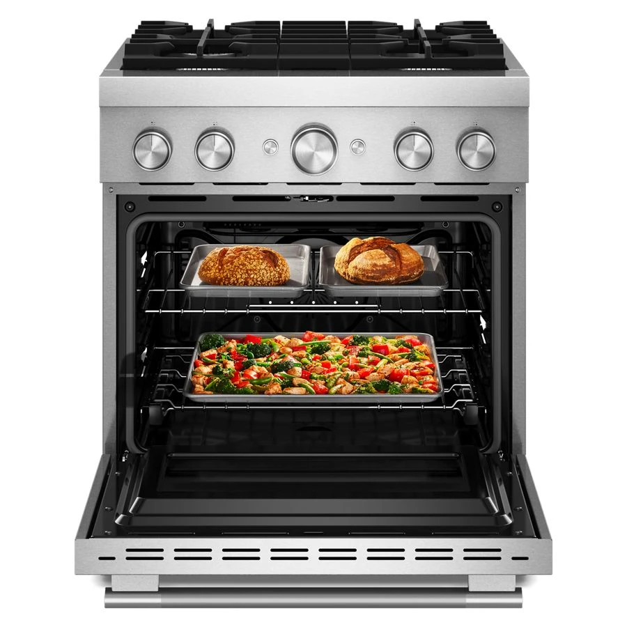 30-Inch 4 Burner Commercial-Style Dual Fuel Range with No Preheat Air Fry Mode KFDS930SSS