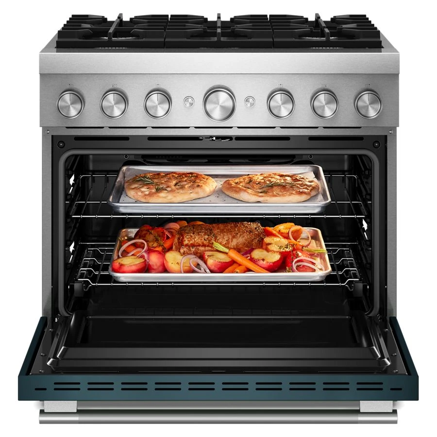36-Inch 6 Burner Commercial-Style Dual Fuel Range with No Preheat Air Fry Mode KFDS936SAG