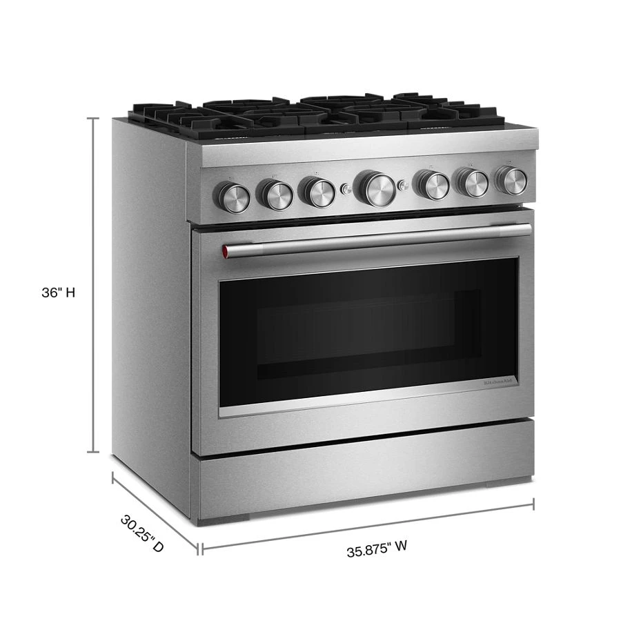 36-Inch 6 Burner Commercial-Style Dual Fuel Range with No Preheat Air Fry Mode KFDS936SSS