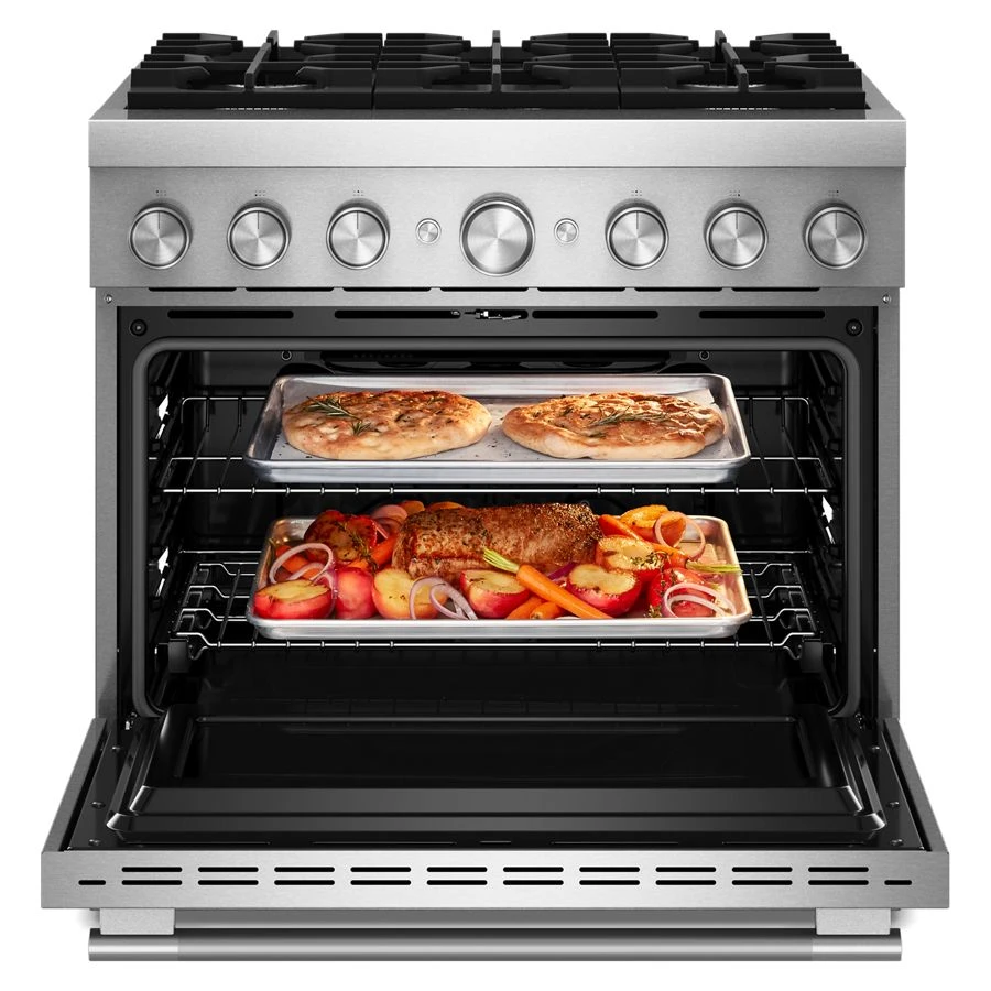 36-Inch 6 Burner Commercial-Style Dual Fuel Range with No Preheat Air Fry Mode KFDS936SSS