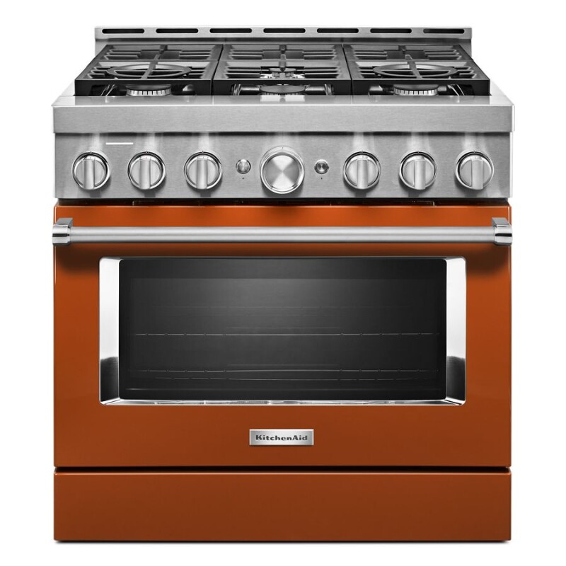 KitchenAid 36'' Smart Commercial-Style Gas Range with 6 Burners Scorched Orange KFGC506JSC Picture 1