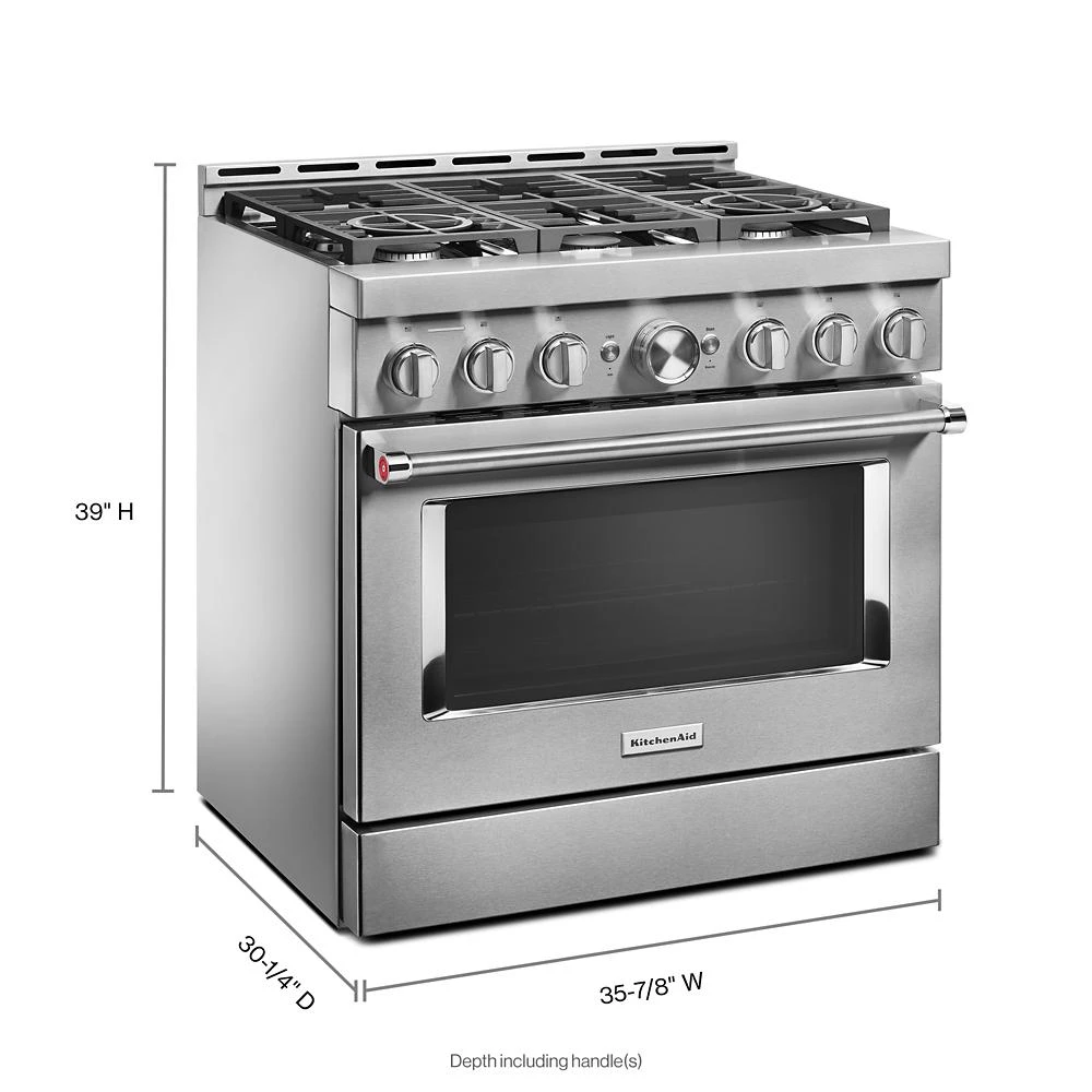 36" Smart Commercial-Style Gas Range with 6 Burners KFGC506JSS