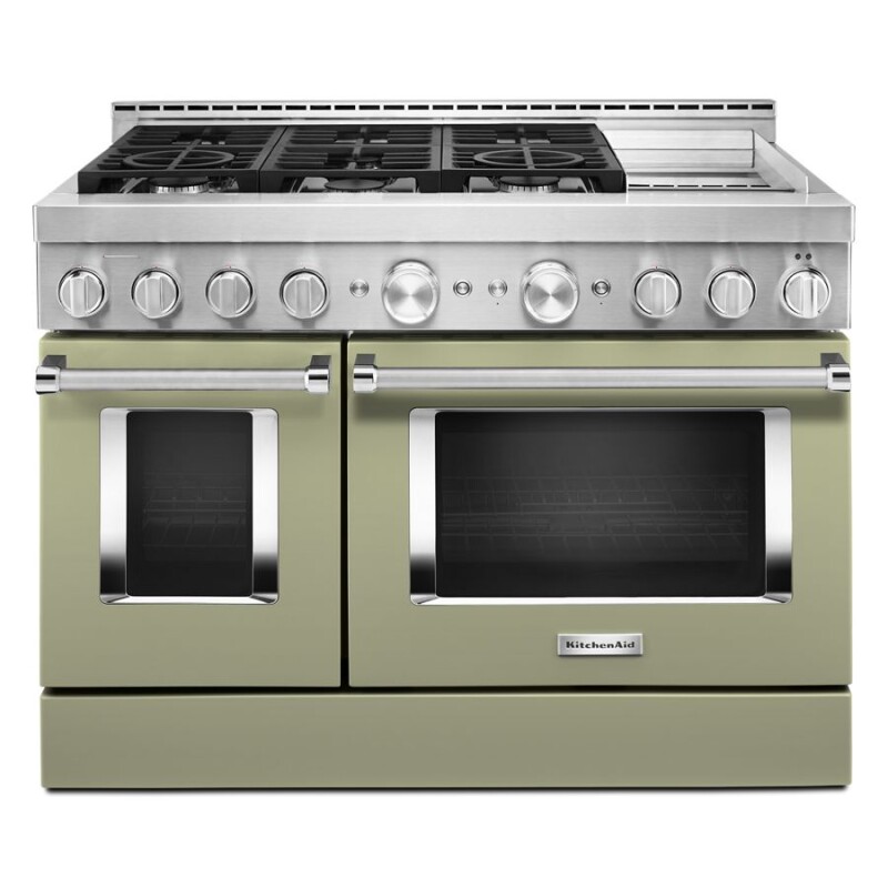 KitchenAid 48'' Smart Commercial-Style Gas Range with Griddle Avocado Cream KFGC558JAV Picture 1