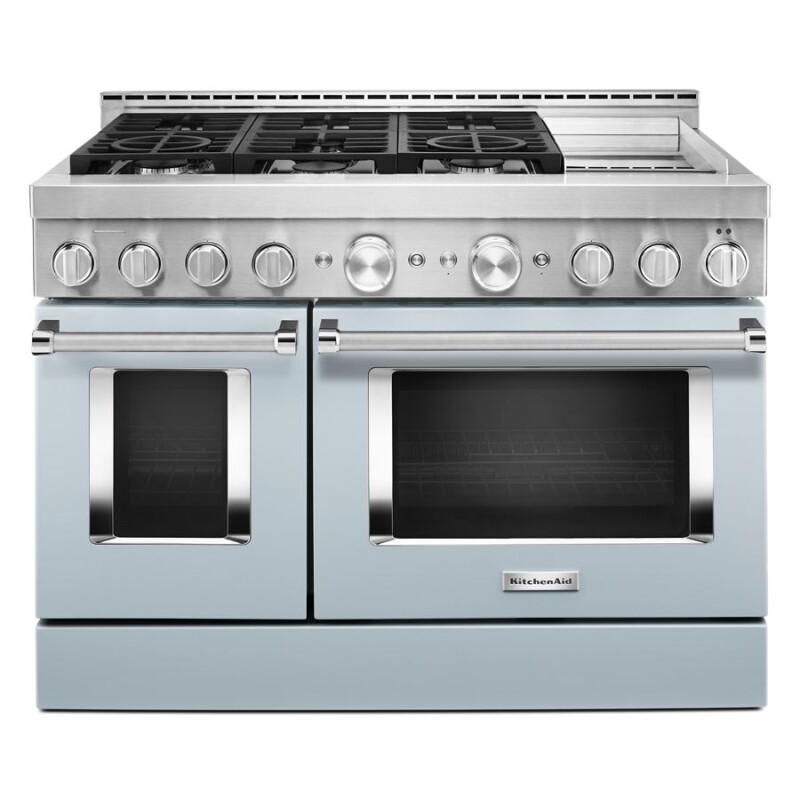 KitchenAid 48'' Smart Commercial-Style Gas Range with Griddle Misty Blue KFGC558JMB Picture 1