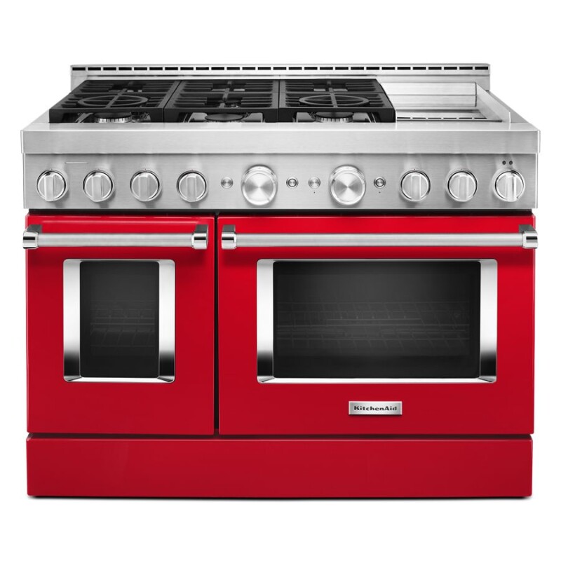 KitchenAid 48'' Smart Commercial-Style Gas Range with Griddle Passion Red KFGC558JPA Picture 1