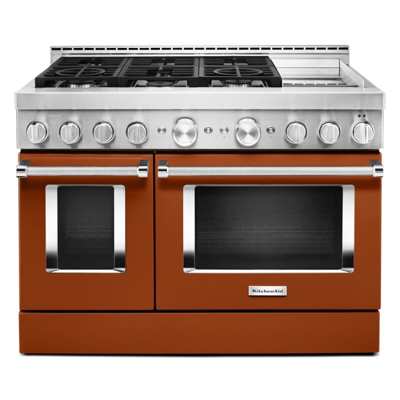 KitchenAid 48'' Smart Commercial-Style Gas Range with Griddle Scorched Orange KFGC558JSC Picture 1