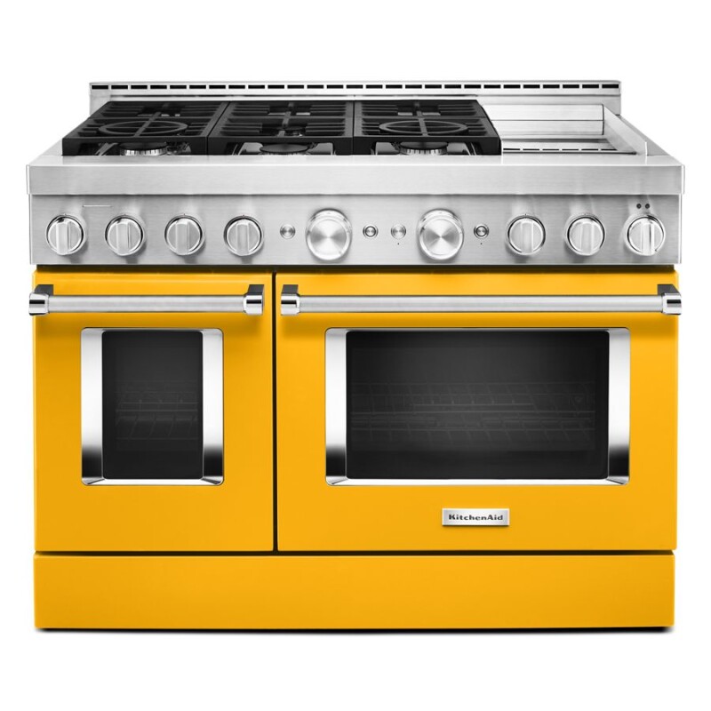 KitchenAid 48'' Smart Commercial-Style Gas Range with Griddle Yellow Pepper KFGC558JYP Picture 1