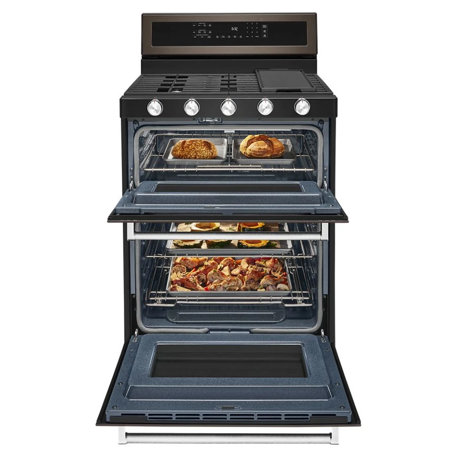 30-Inch 5 Burner Gas Double Oven Convection Range KFGD500EBS