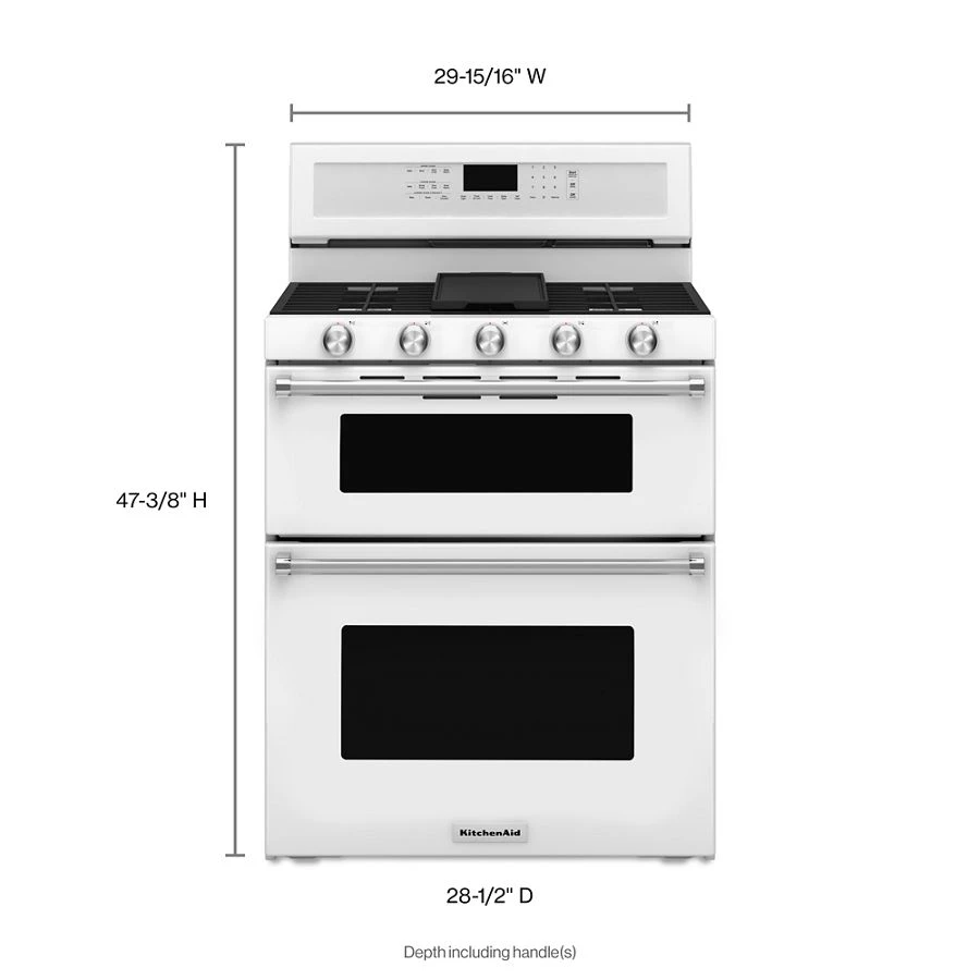 30-Inch 5 Burner Gas Double Oven Convection Range KFGD500EWH