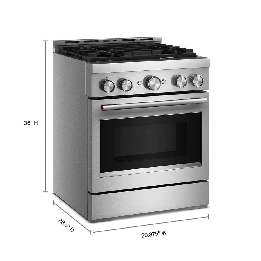 KitchenAid® 30-Inch 4 Burner Commercial-Style Gas Range with No Preheat Air Fry Mode KFGS930SSS