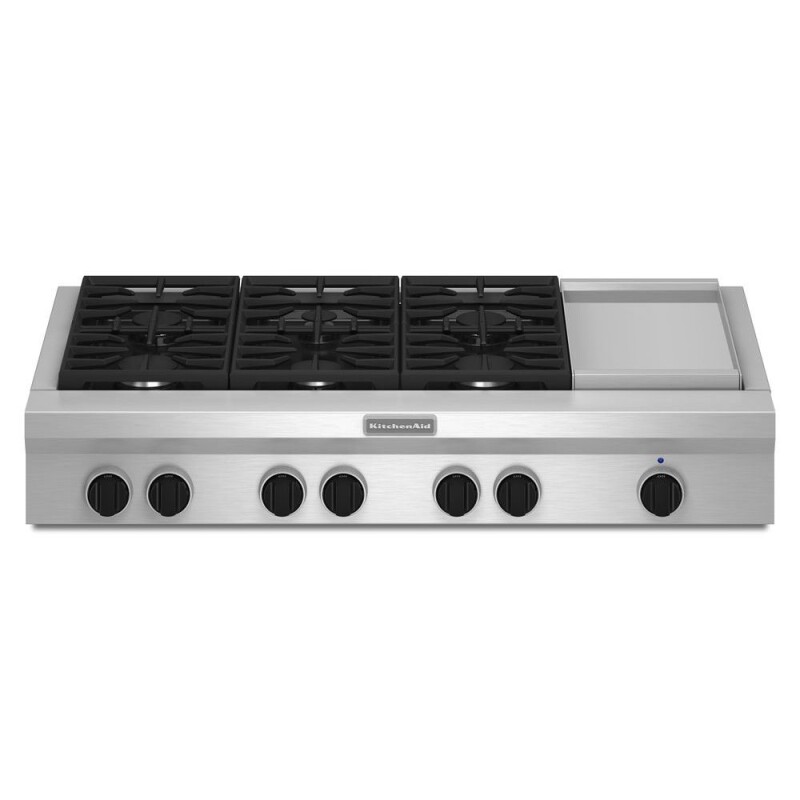 48-Inch 6 Burner with Griddle, Gas Rangetop, Commercial-Style KGCU483VSS