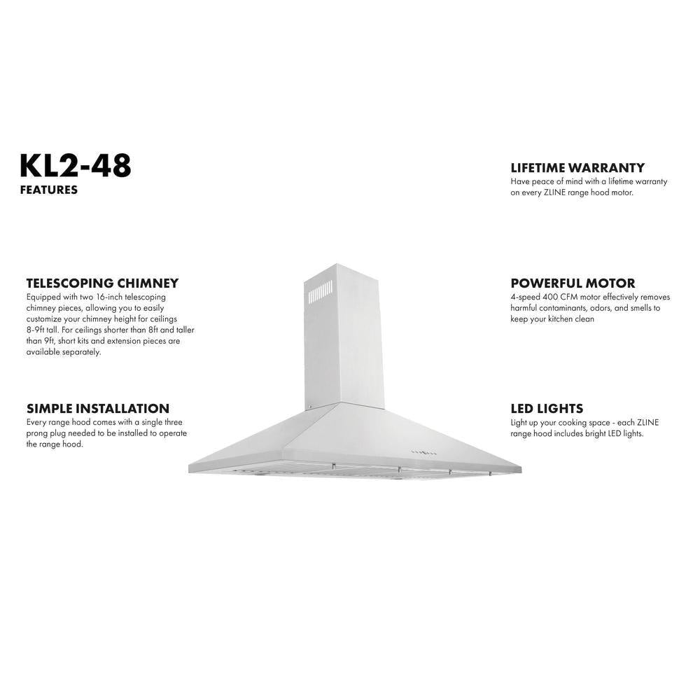 48" Convertible Vent Convertible Vent Wall Mount Range Hood  - 48 Inch KL248