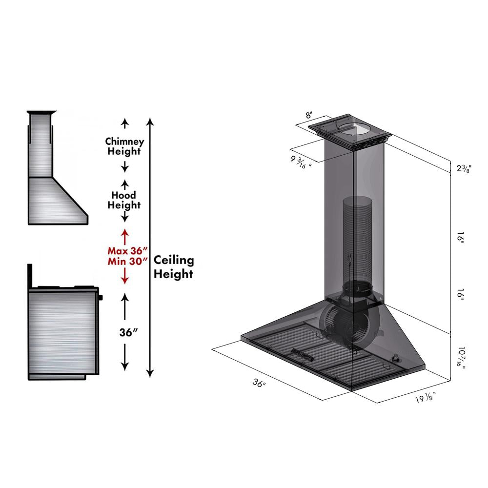 36" Convertible Vent Wall Mount Range Hood with Crown Molding KL2CRN36