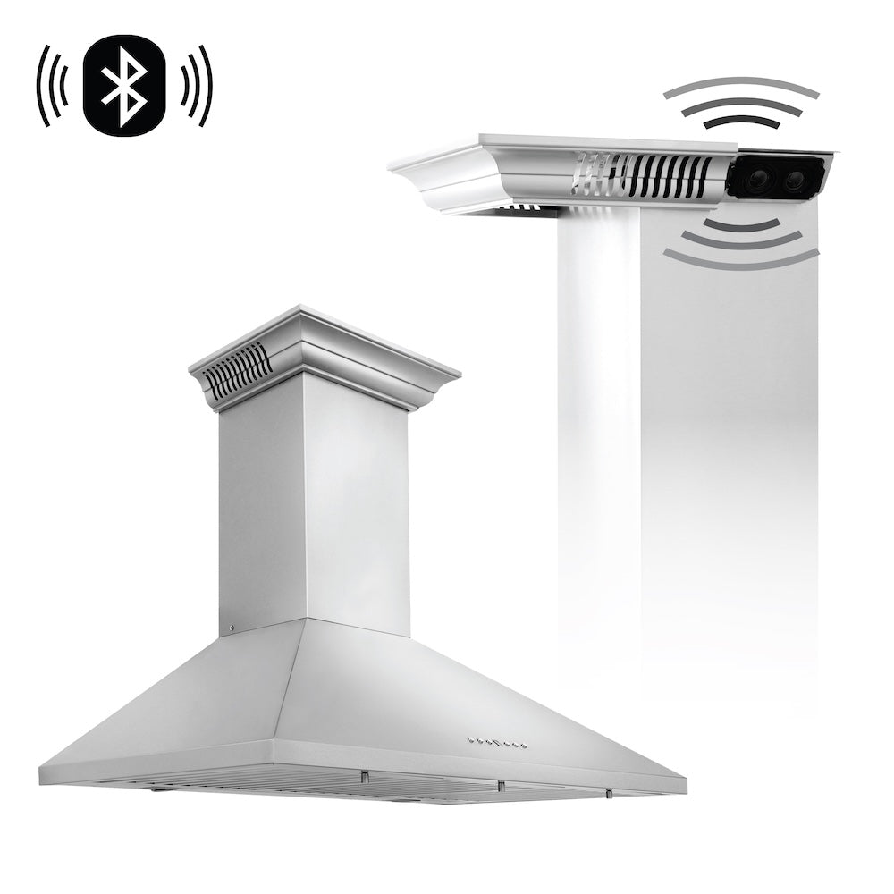 36" CrownSound‚ Ducted Vent Wall Mount Range Hood with Built-in Bluetooth Speakers KL2CRNBT36