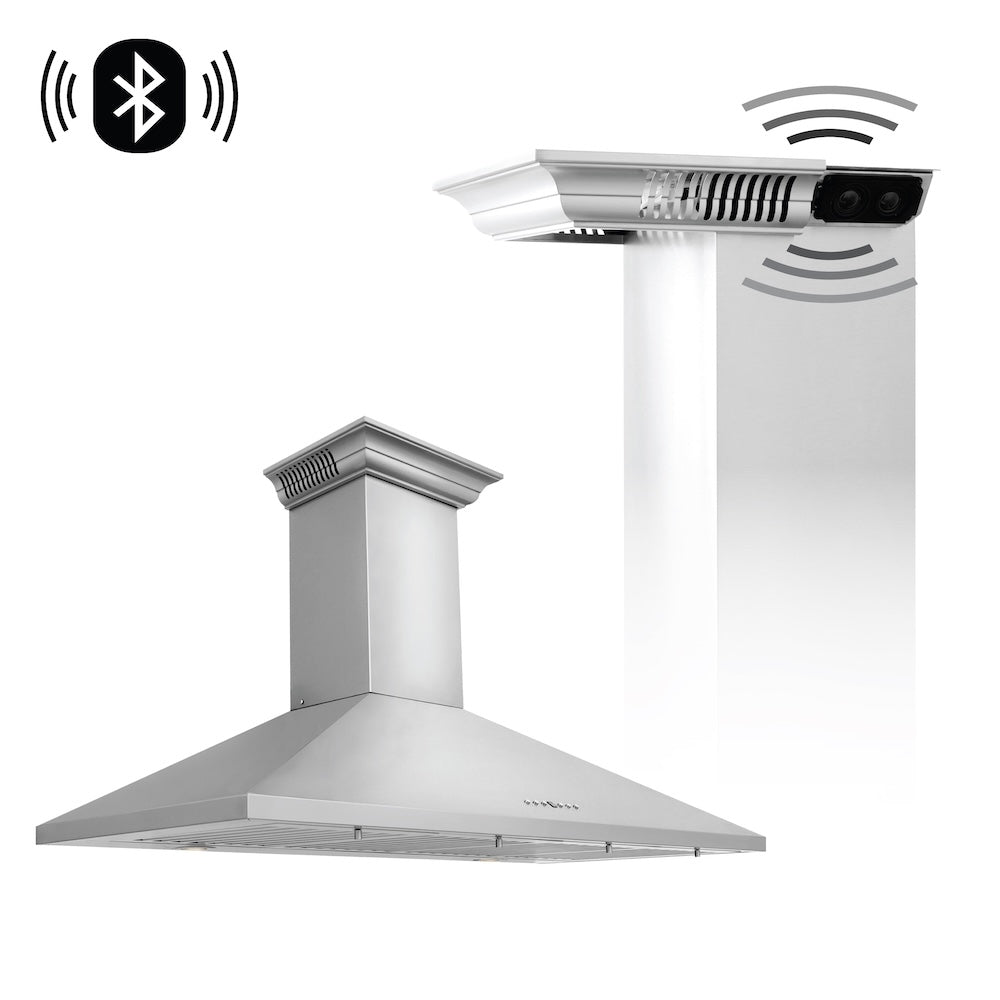 Wall Mount Range Hood In Stainless Steel With Built-In CrownSound®tooth Speakers (KL2CRN-BT) - 48 inch KL2CRNBT48
