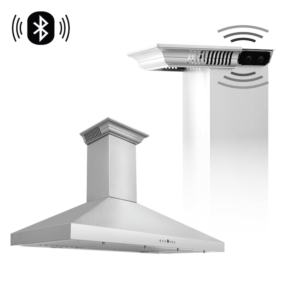 Wall Mount Range Hood In Stainless Steel With Built-In CrownSound®tooth Speakers (KL3CRN-BT) - 48 inch KL3CRNBT48