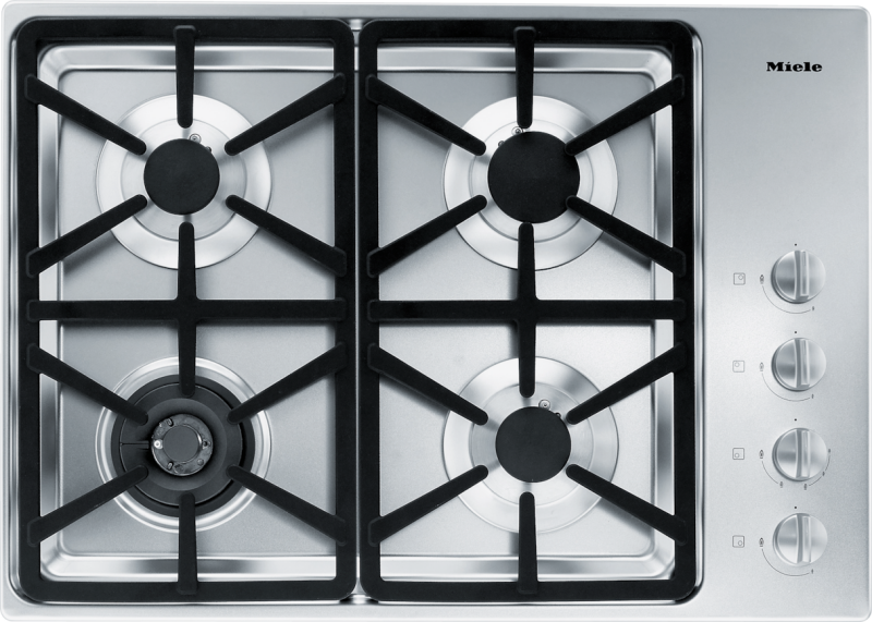 Gas cooktop with a dual wok burner for particularly wide ranging burner capacity. KM3464G