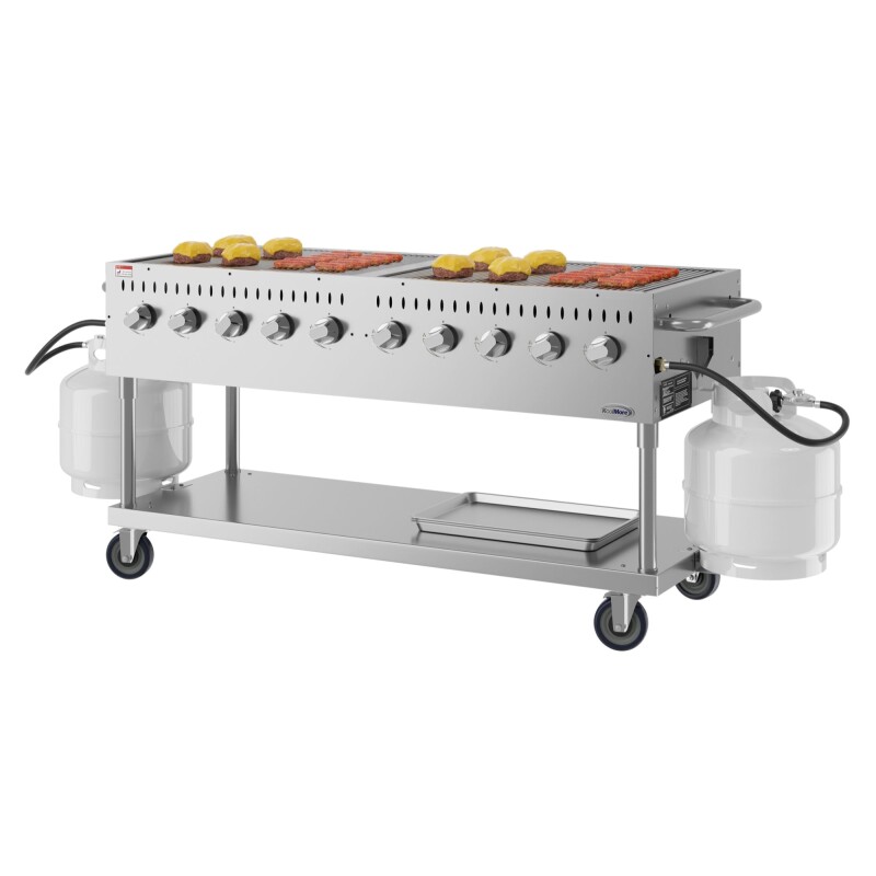 72 in. Commercial Mobile Outdoor Propane Gas Grill, ETL Listed in Stainless-Steel KMCGM72