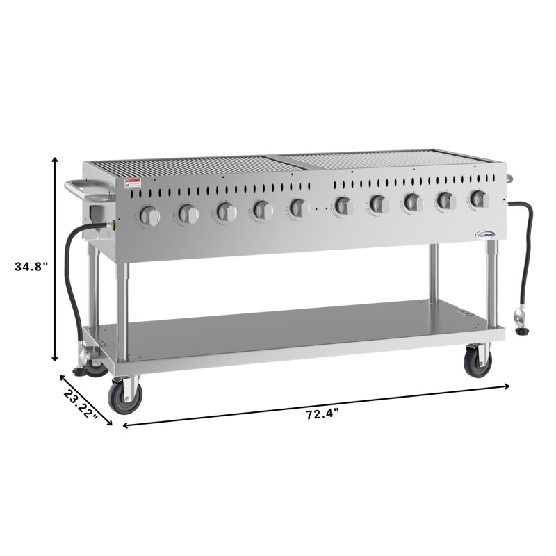 72 in. Commercial Mobile Outdoor Propane Gas Grill, ETL Listed in Stainless-Steel KMCGM72