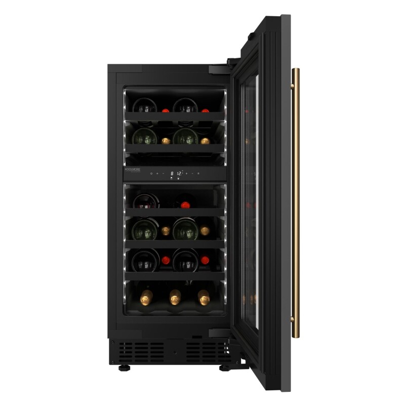 Reserve 15 in. Under-Counter Panel Ready Dual Zone Built-in Wine Cooler with Black Shelves and 23 Bottle Capacity in Black KMCW28DZBPR