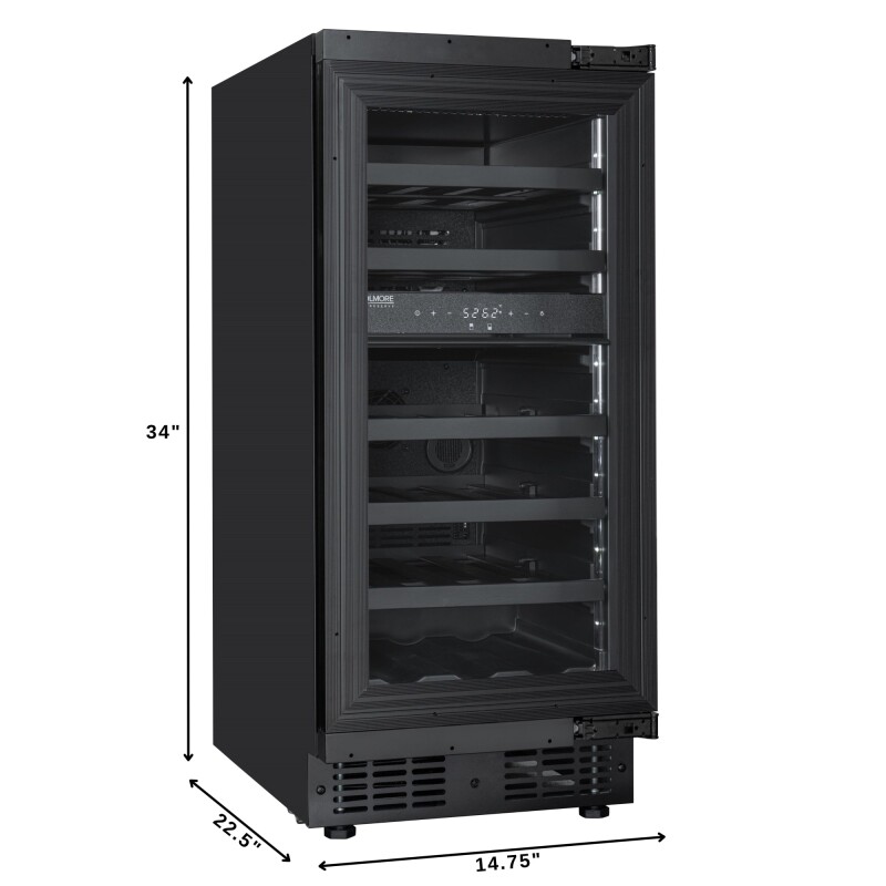 Reserve 15 in. Under-Counter Panel Ready Dual Zone Built-in Wine Cooler with Black Shelves and 23 Bottle Capacity in Black KMCW28DZBPR