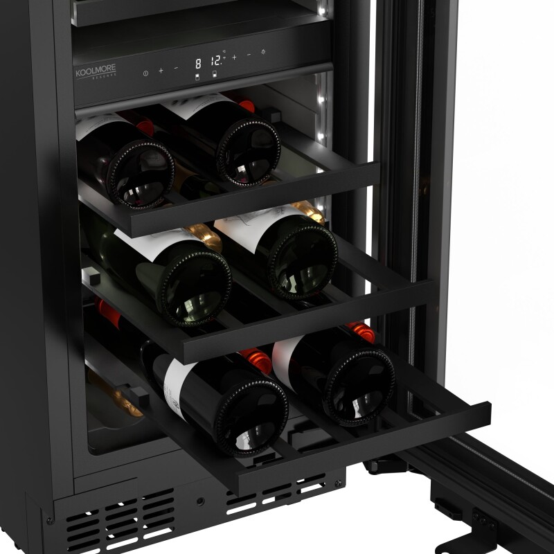 Reserve 15 in. Under-Counter Panel Ready Dual Zone Built-in Wine Cooler with Black Shelves and 23 Bottle Capacity in Black KMCW28DZBPR