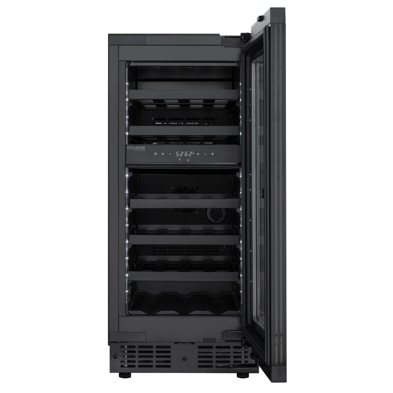 Reserve 15 in. Under-Counter Panel Ready Dual Zone Built-in Wine Cooler with Black Shelves and 23 Bottle Capacity in Black KMCW28DZBPR