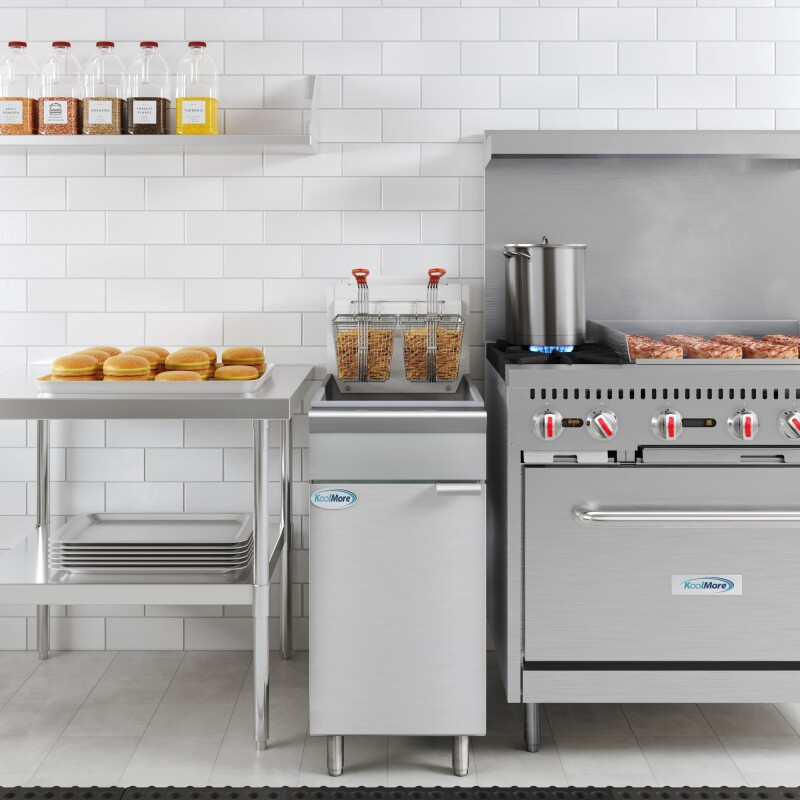 50 lb. Floor Standing Liquid Propane Commercial Fryer with 120,000 BTU in Stainless-Steel, ETL Listed KMFDF50LP
