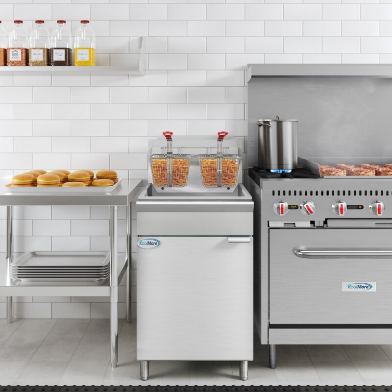 75 lb. Floor Standing Liquid Propane Commercial Fryer with 150,000 BTU in Stainless-Steel, ETL Listed KMFDF75LP