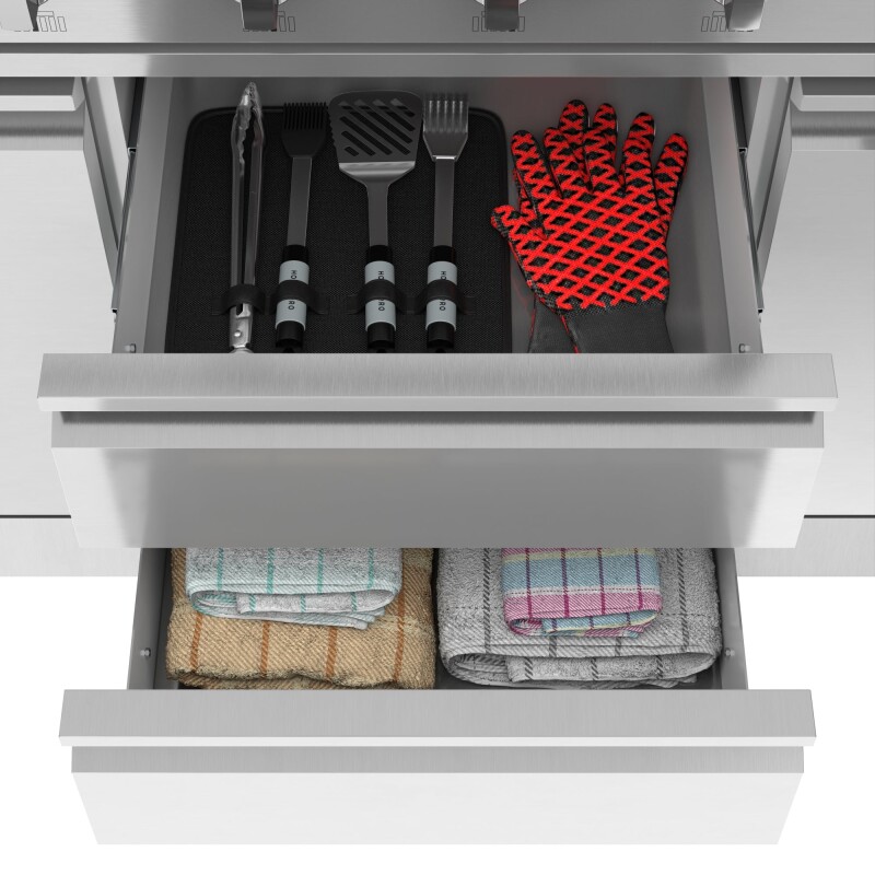 Reserve Outdoor Kitchen Island with 6 Burner Grill and Side Burner, Sink, Storage Cabinet and Beverage Refrigerator in Stainless-Steel KMOKSBQHUB