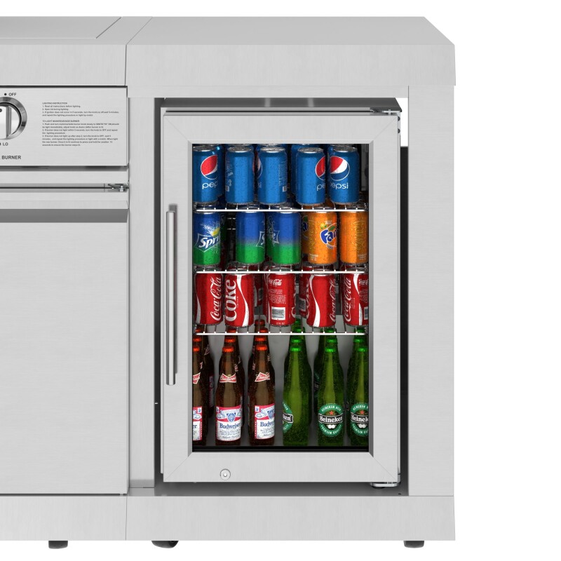 Reserve Outdoor Kitchen Island with 6 Burner Grill and Side Burner, Sink, Storage Cabinet and Beverage Refrigerator in Stainless-Steel KMOKSBQHUB