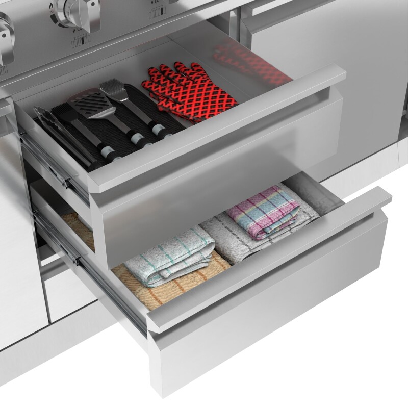 Reserve Outdoor Kitchen Island with 6 Burner Grill and Side Burner, Sink, Storage Cabinet and Beverage Refrigerator in Stainless-Steel KMOKSBQHUB