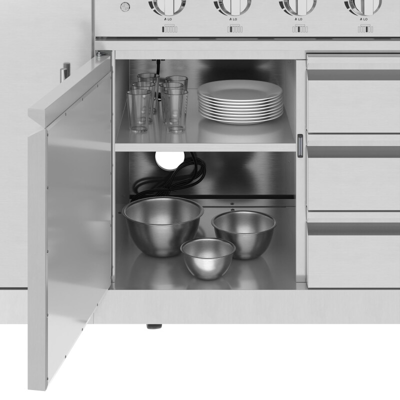 Reserve Outdoor Kitchen Island with 6 Burner Grill and Side Burner, Sink, Storage Cabinet and Beverage Refrigerator in Stainless-Steel KMOKSBQHUB