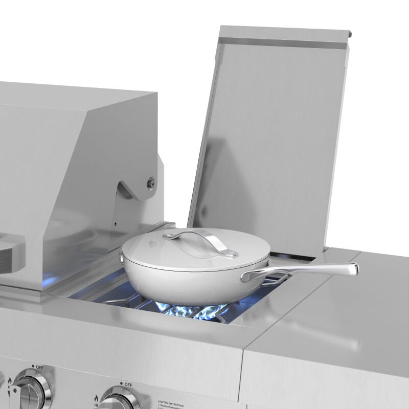 Reserve Outdoor Kitchen Island with 6 Burner Grill and Side Burner, Sink, Storage Cabinet and Beverage Refrigerator in Stainless-Steel KMOKSBQHUB