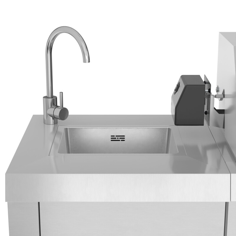 Reserve Outdoor Kitchen Island with 6 Burner Grill and Side Burner, Sink, Storage Cabinet and Beverage Refrigerator in Stainless-Steel KMOKSBQHUB