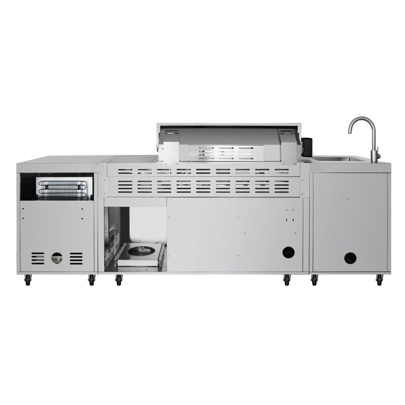 Reserve Outdoor Kitchen Island with 6 Burner Grill and Side Burner, Sink, Storage Cabinet and Beverage Refrigerator in Stainless-Steel KMOKSBQHUB