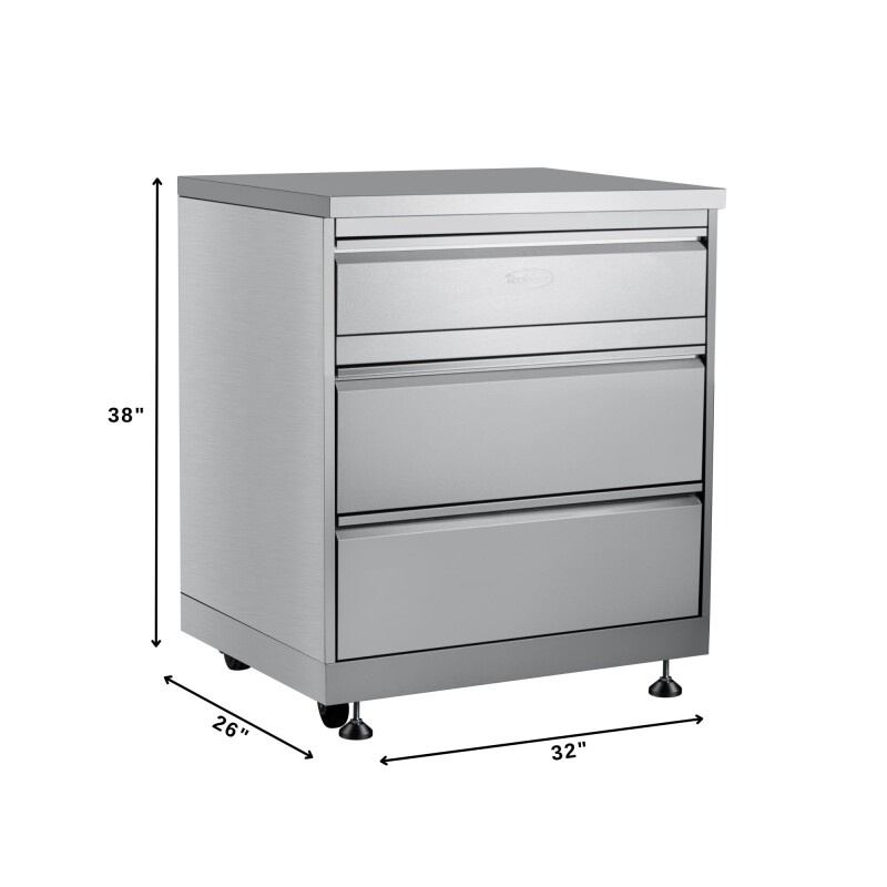 32 in. Stainless-Steel Outdoor Kitchen Cabinet with Three Drawers KMOKSCAB3