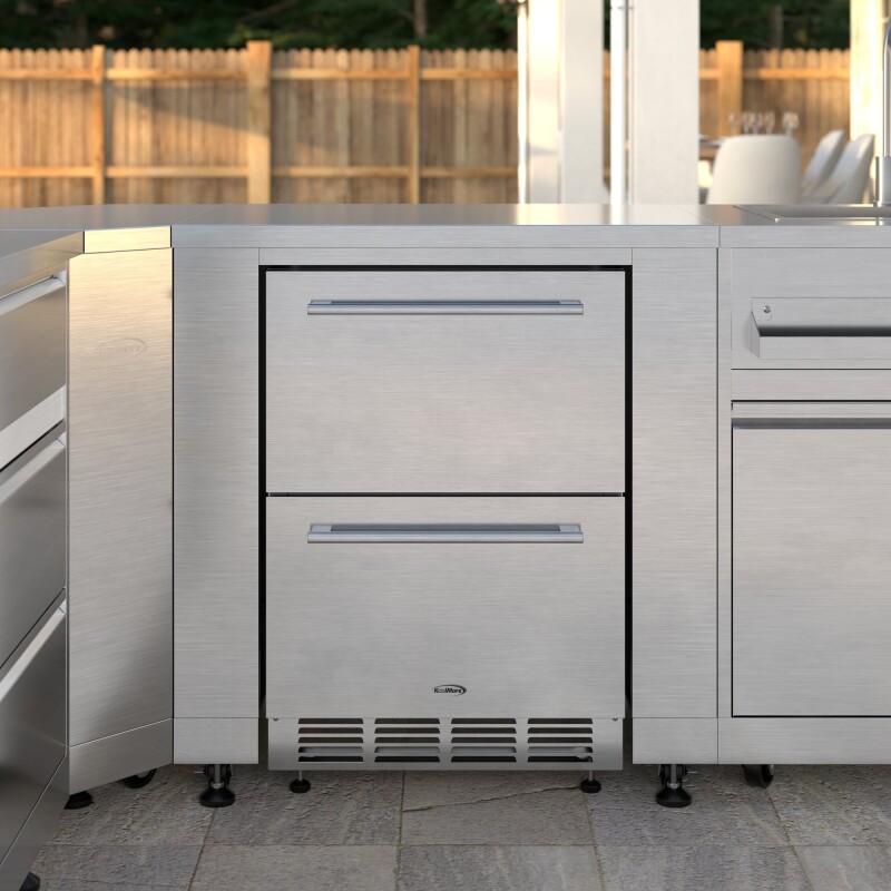 Outdoor Kitchen Series Modular Kitchen with a 30 in. BBQ Grill And Grill Cabinet, Sink, Refrigerator and Cabinet in Stainless-Steel KMOKSKITCONFIG116