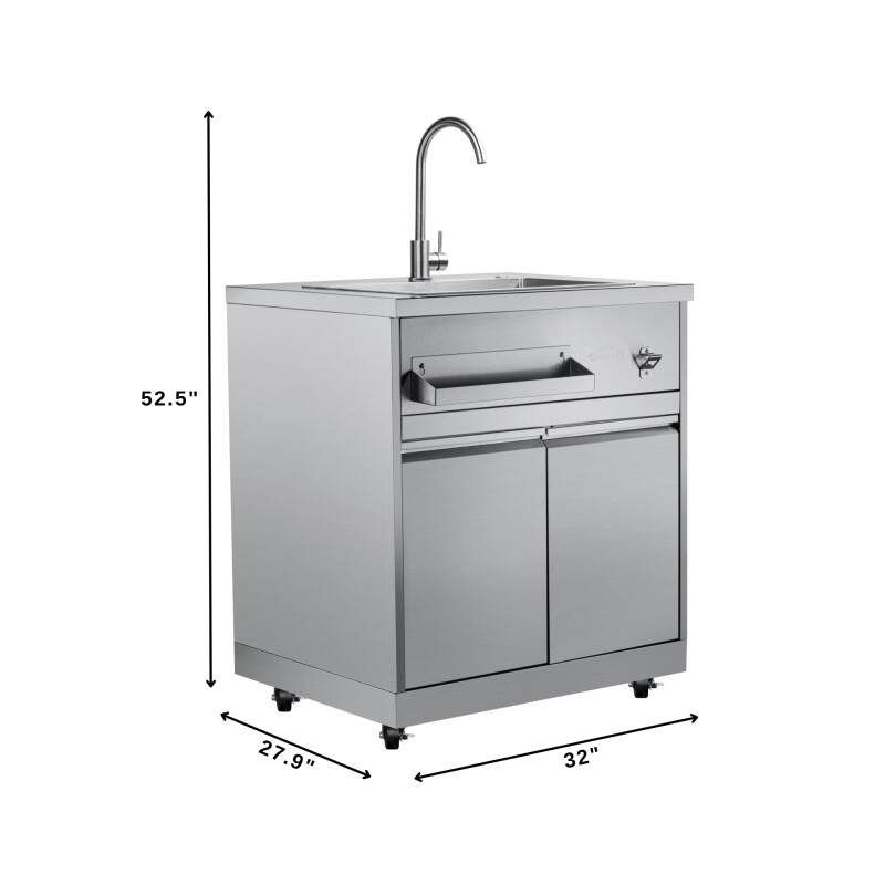 Outdoor Kitchen Series Modular Kitchen with a 30 in. BBQ Grill And Grill Cabinet, Sink, Refrigerator and Cabinet in Stainless-Steel KMOKSKITCONFIG116