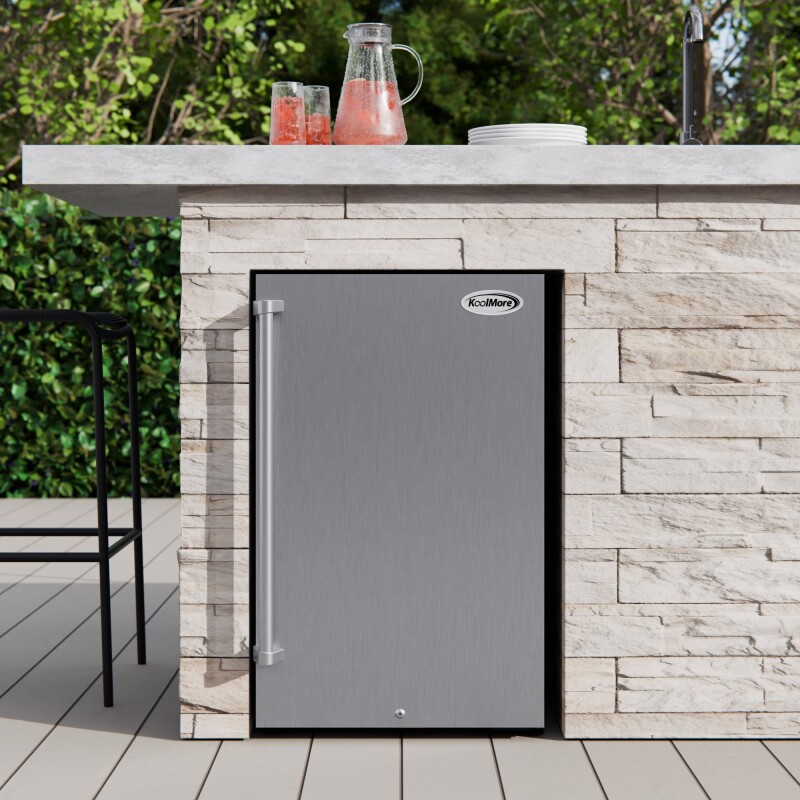 21 in. Outdoor Refrigerator with IPX 4 Rating and Glass Shelves 4.4 Cu. ft. in Stainless-Steel KMOKSOFRC44SS