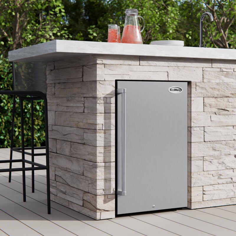 21 in. Outdoor Refrigerator with IPX 4 Rating and Glass Shelves 4.4 Cu. ft. in Stainless-Steel KMOKSOFRC44SS