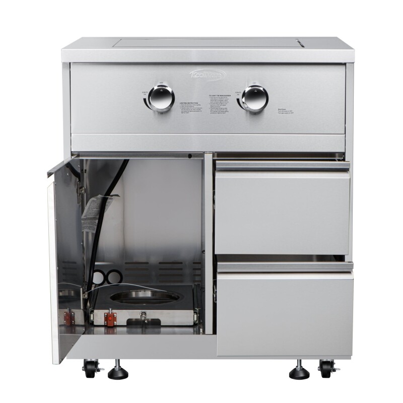 32 in. Outdoor Kitchen Liquid Propane Side Burner with Bottom Cabinet in Stainless-Steel KMOKSSBC