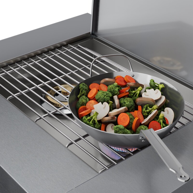 32 in. Outdoor Kitchen Liquid Propane Side Burner with Bottom Cabinet in Stainless-Steel KMOKSSBC