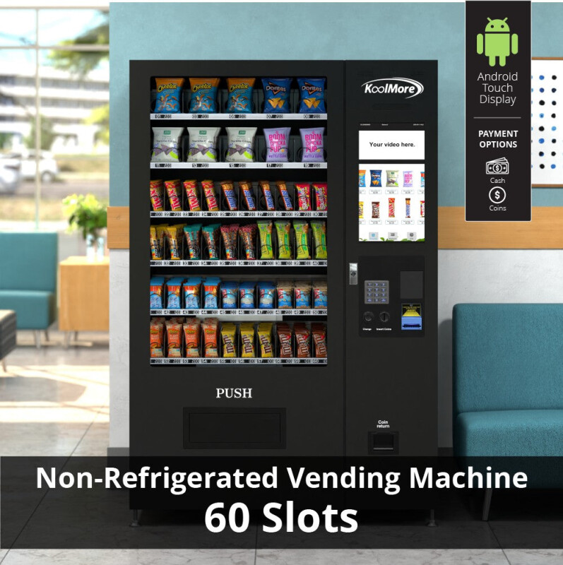 50 in. 60-Slot Snack Vending Machine with 22-inch Touch Screen, Bill and Coin Acceptor in Black, Non-Refrigerated KMVMNT50BC