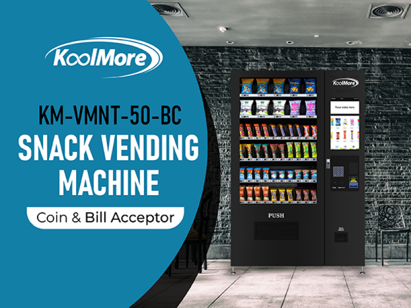 50 in. 60-Slot Snack Vending Machine with 22-inch Touch Screen, Bill and Coin Acceptor in Black, Non-Refrigerated KMVMNT50BC