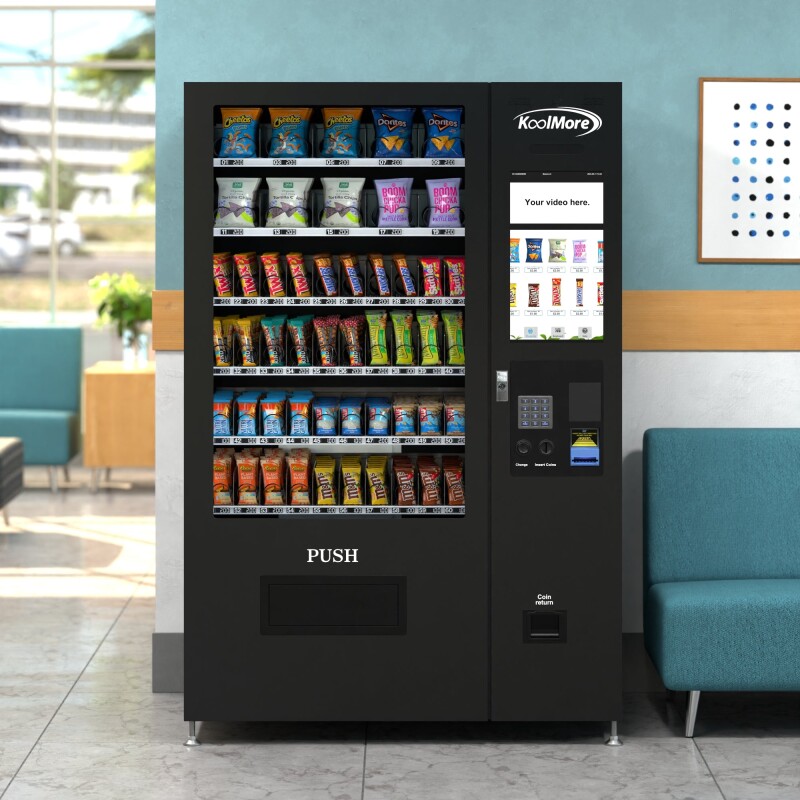 50 in. 60-Slot Snack Vending Machine with 22-inch Touch Screen, Bill and Coin Acceptor in Black, Non-Refrigerated KMVMNT50BC
