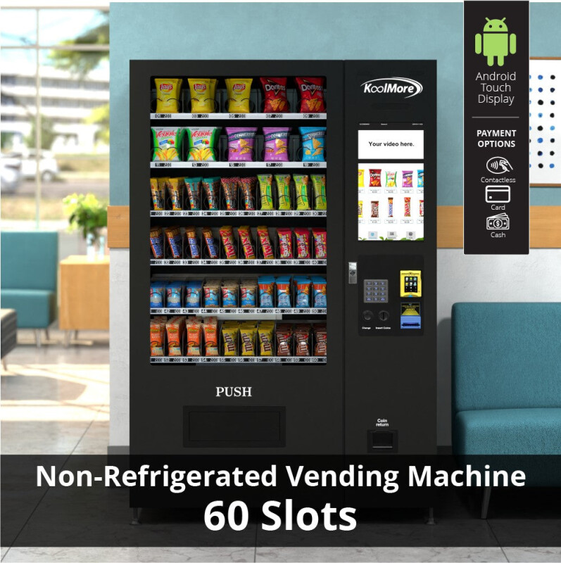 50 in. 60-Slot Snack Vending Machine with 22-inch Touch Screen, Credit Card Reader and Bill Acceptor in Black, Non-Refrigerated KMVMNT50BR