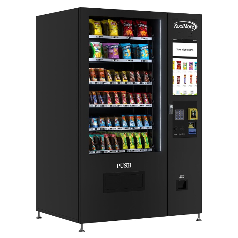 50 in. 60-Slot Snack Vending Machine with 22-inch Touch Screen, Credit Card Reader and Bill Acceptor in Black, Non-Refrigerated KMVMNT50BR