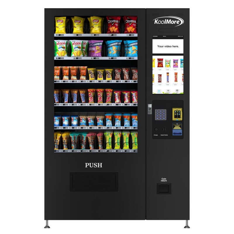 50 in. 60-Slot Snack Vending Machine with 22-inch Touch Screen, Credit Card Reader and Bill Acceptor in Black, Non-Refrigerated KMVMNT50BR