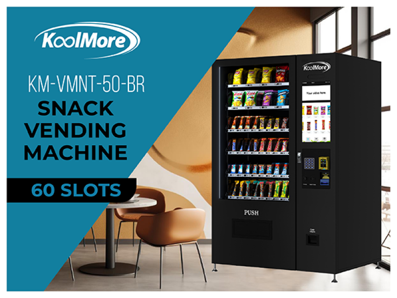 50 in. 60-Slot Snack Vending Machine with 22-inch Touch Screen, Credit Card Reader and Bill Acceptor in Black, Non-Refrigerated KMVMNT50BR